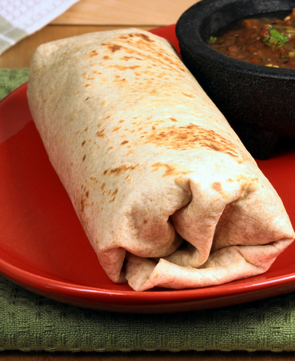 Filled wrap on a red plate