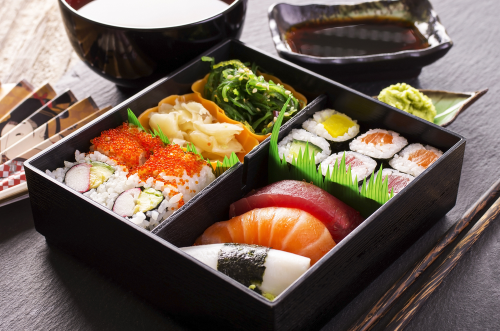 Bento box with sushi selection