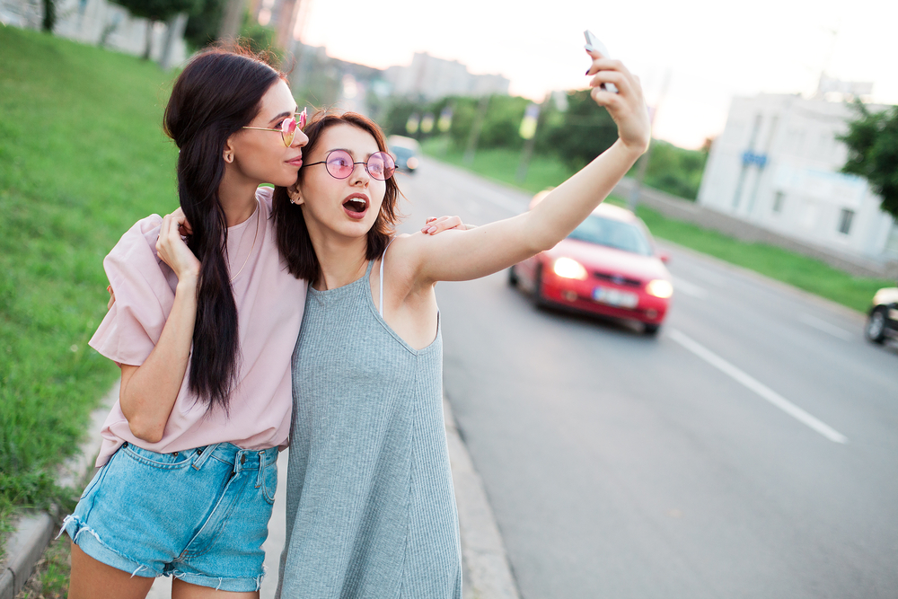 Two young girls taking a selfie