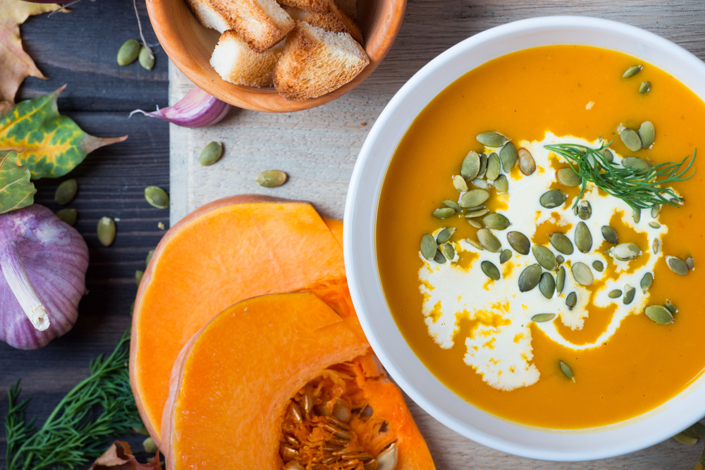 Pumpkin soup in a bowl