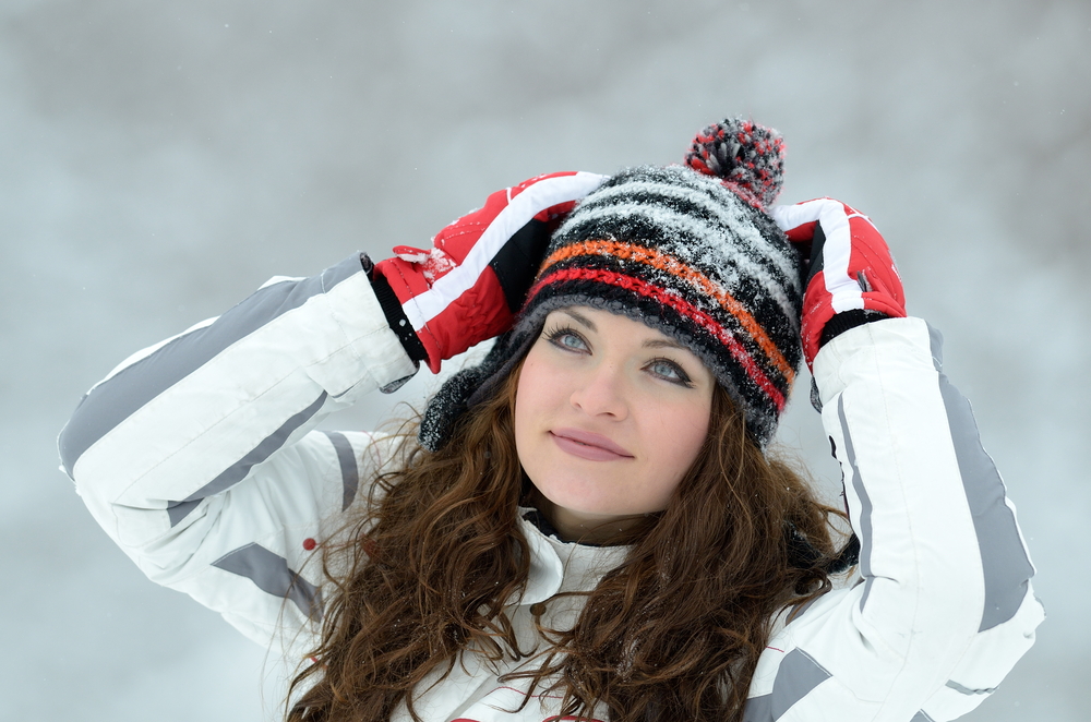 Woman in jacket and beanie in the winter