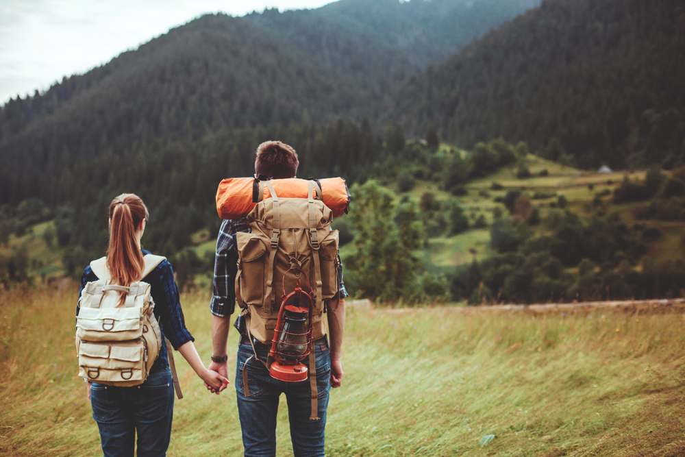 Couple with backpacks