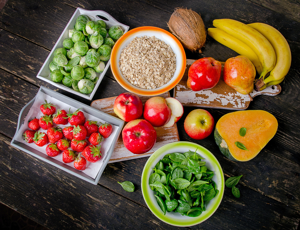 High fiber foods on wooden table