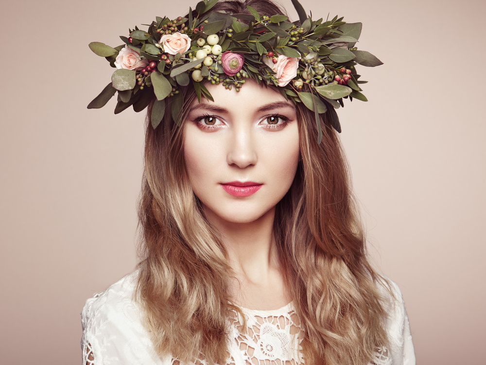 Woman with wreath of flowers