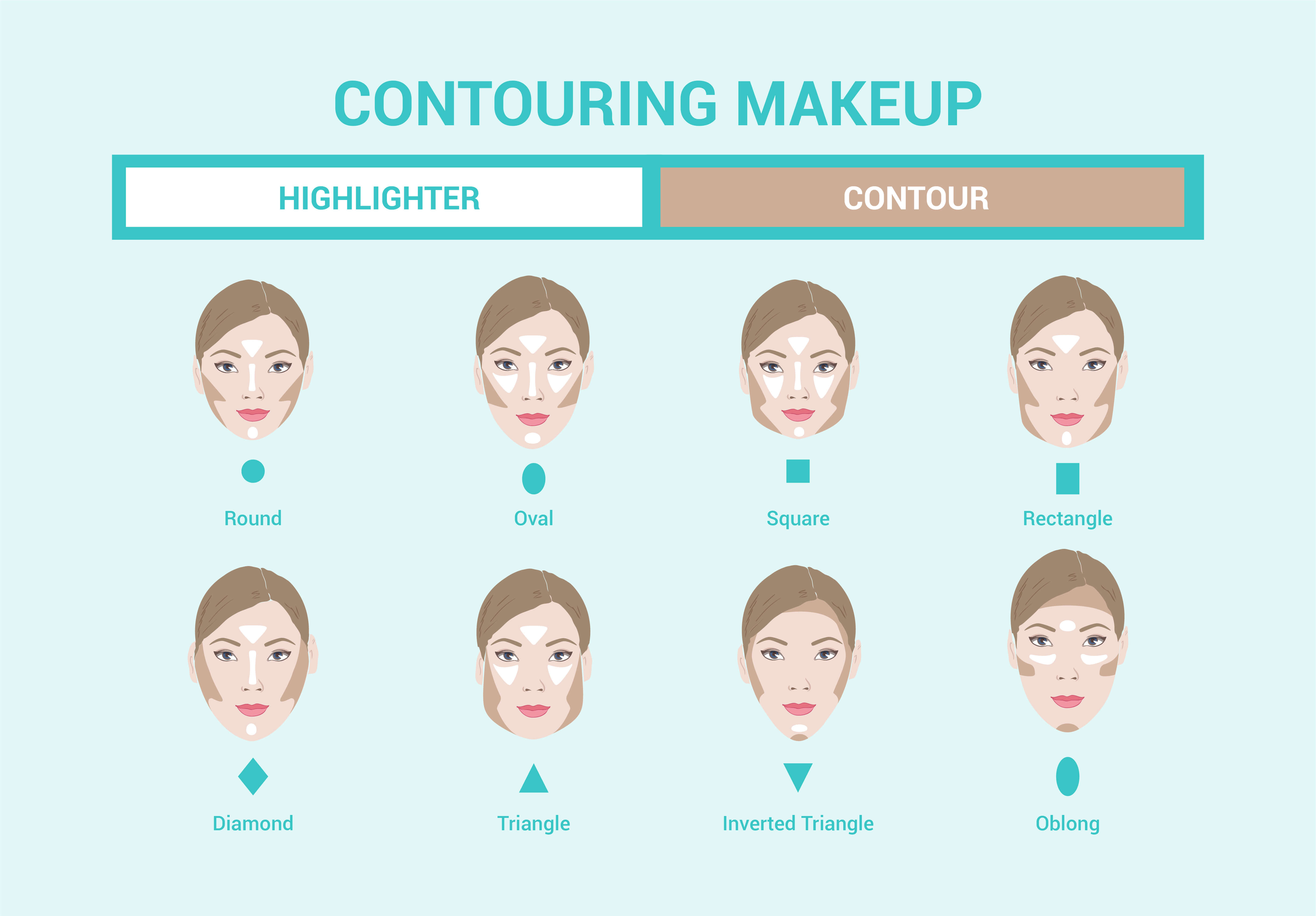 Infographic on how to highlight and contour using makeup 