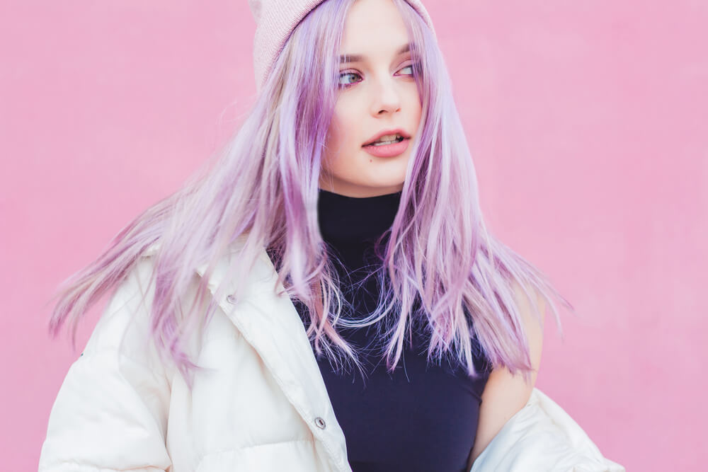 Woman with lilac hair