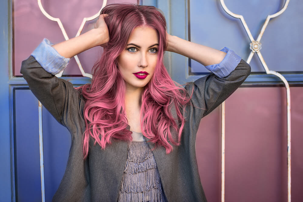 Woman with pink hair