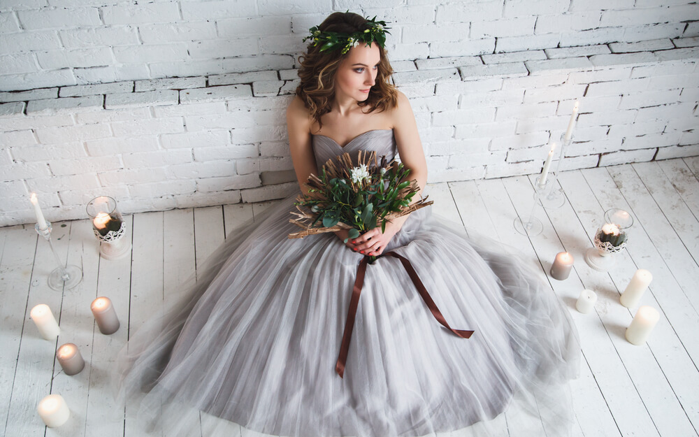 Bride in gray dress