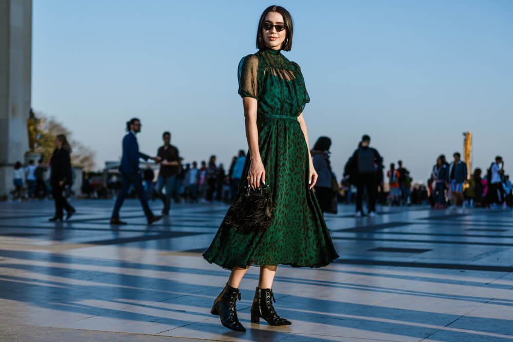 Woman in midi dress