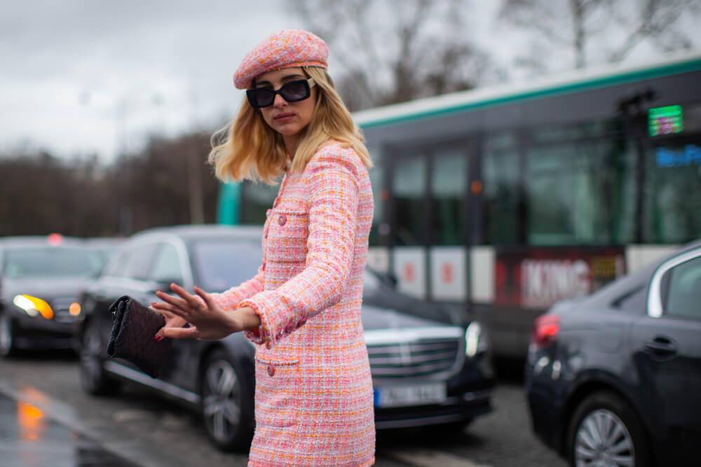 Woman in pink outfit