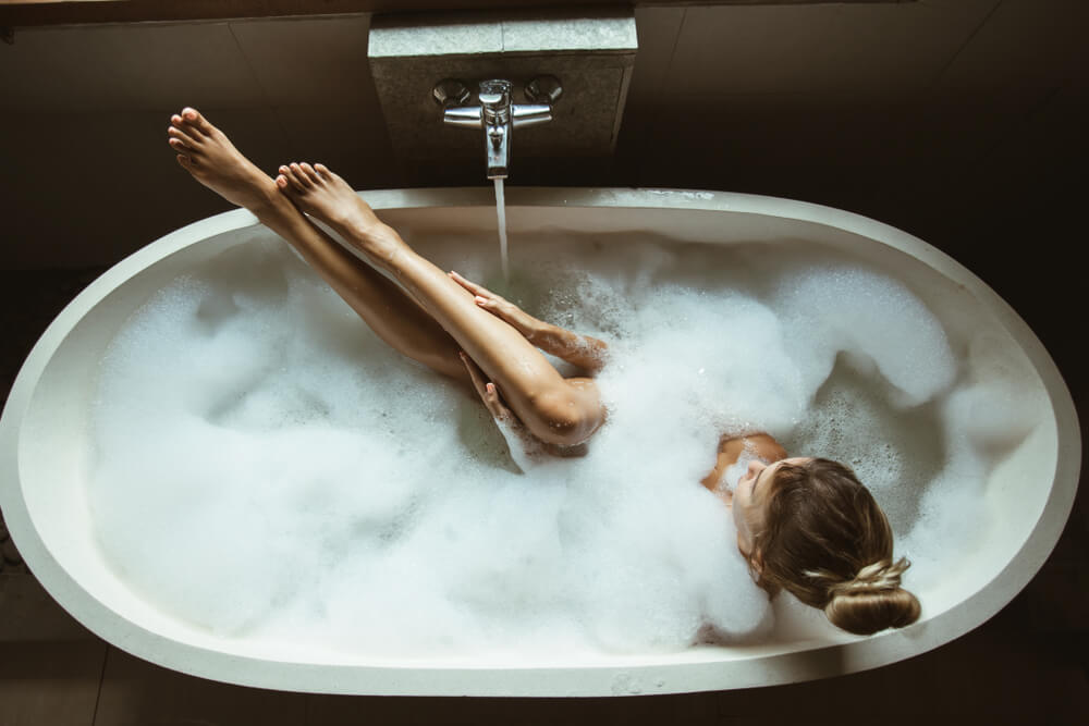 woman taking bath