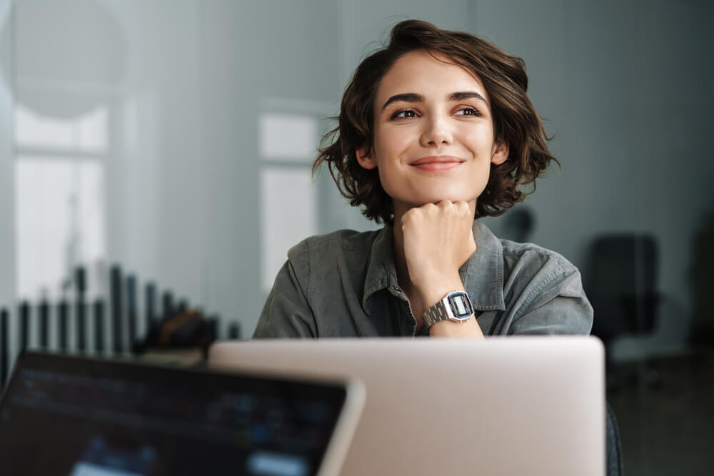 content woman smiling