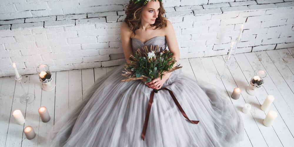Bride in gray dress
